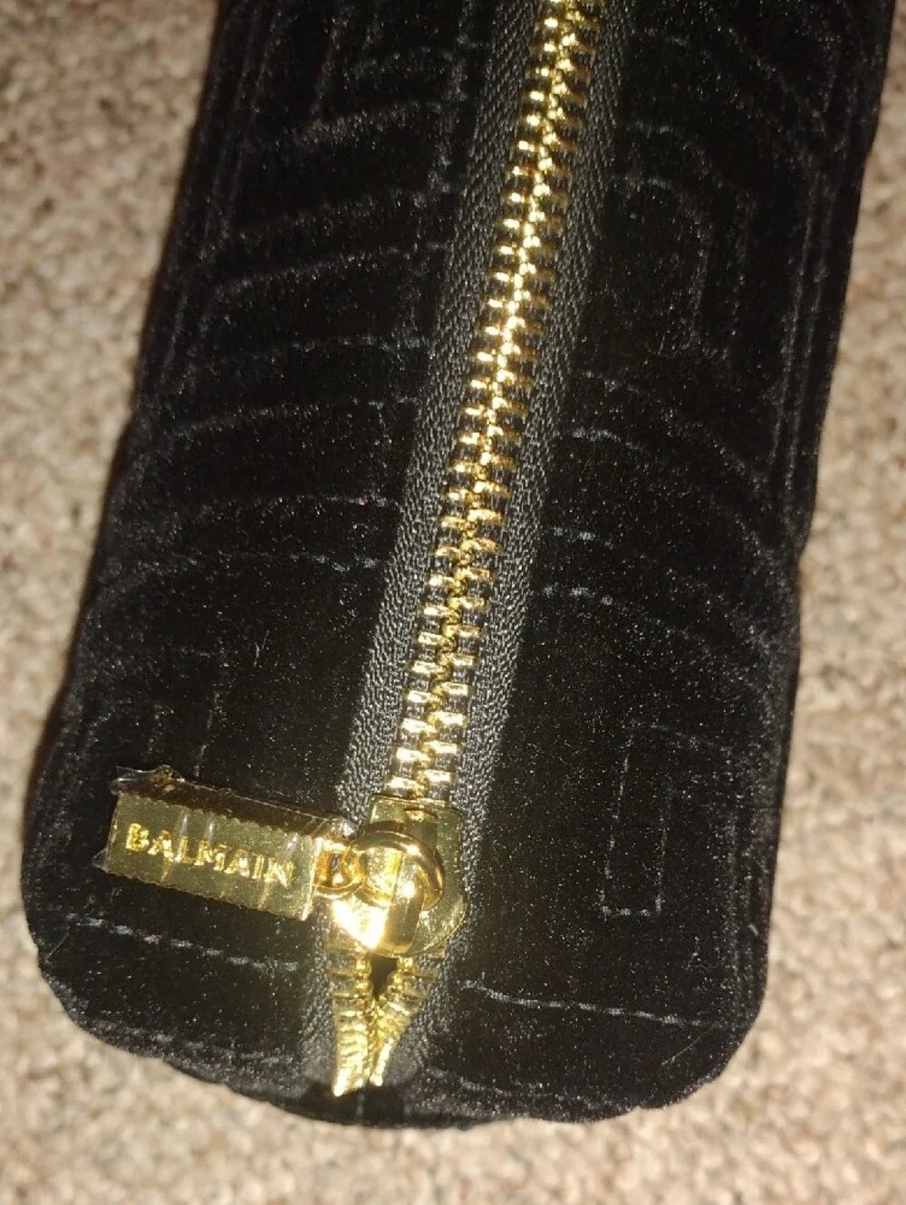 Balmain Black Quilted Velvet Pouch with Gold Hardware
